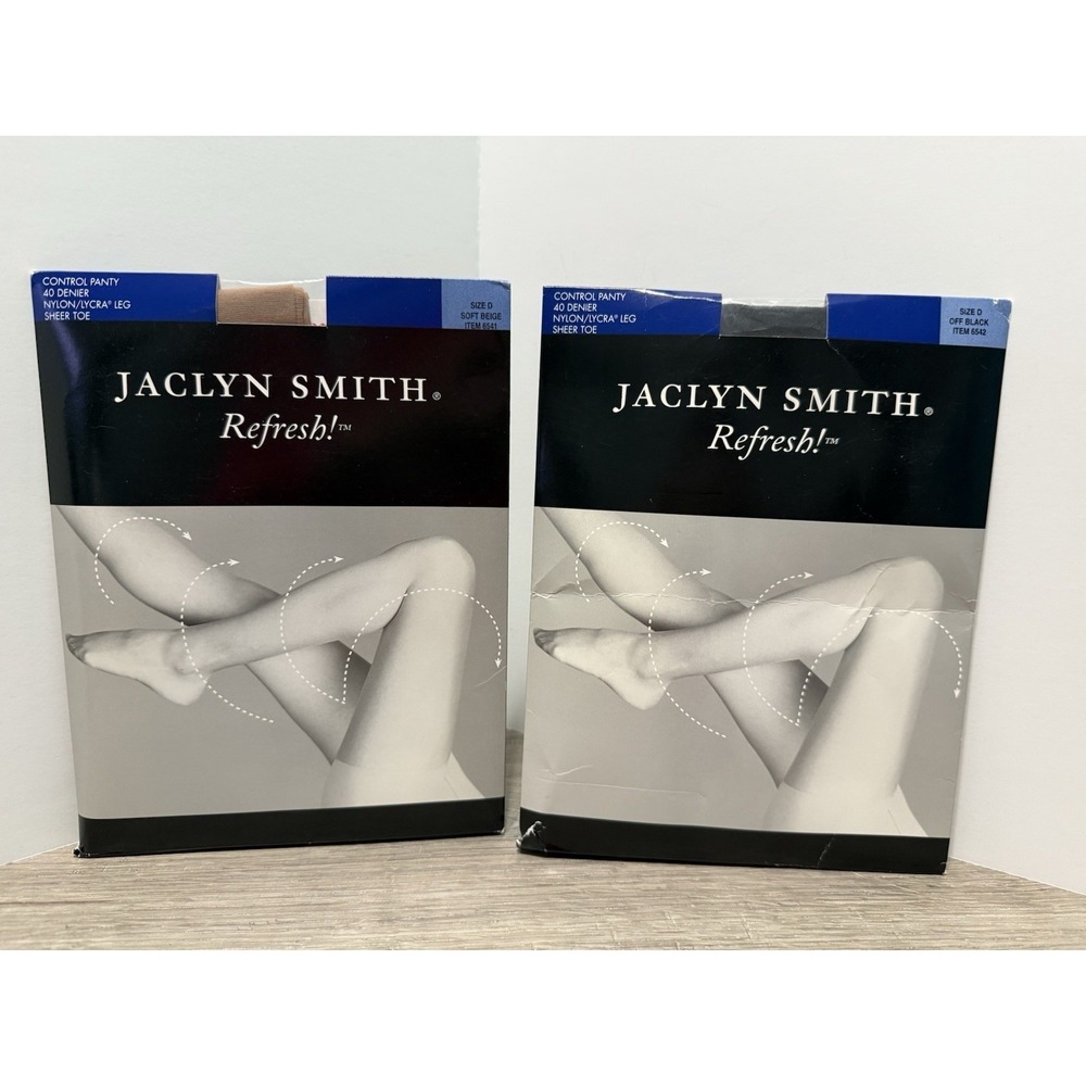 Lot Of 2 Jaclyn Smith Refresh Control Pantyhose Size D Off Black & Soft Beige